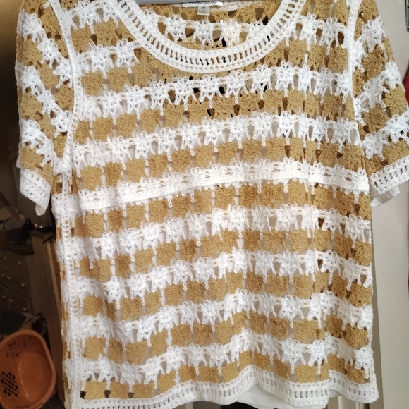 Sweaters - COPY - Striped tan and white sweater